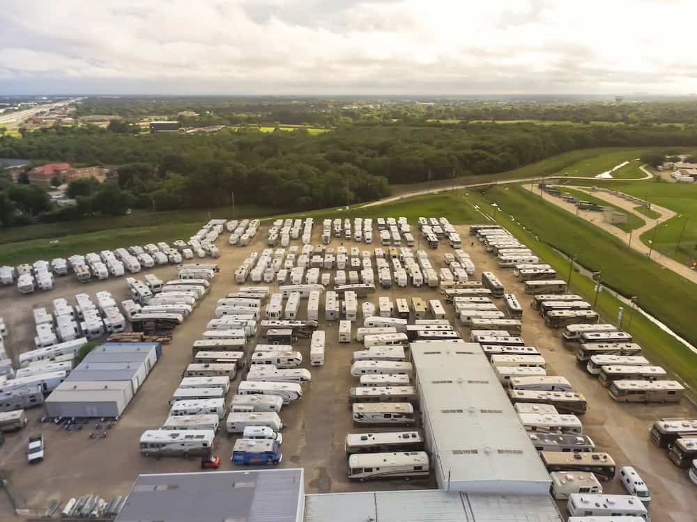RV Dealer lot full of RV's and Trailers